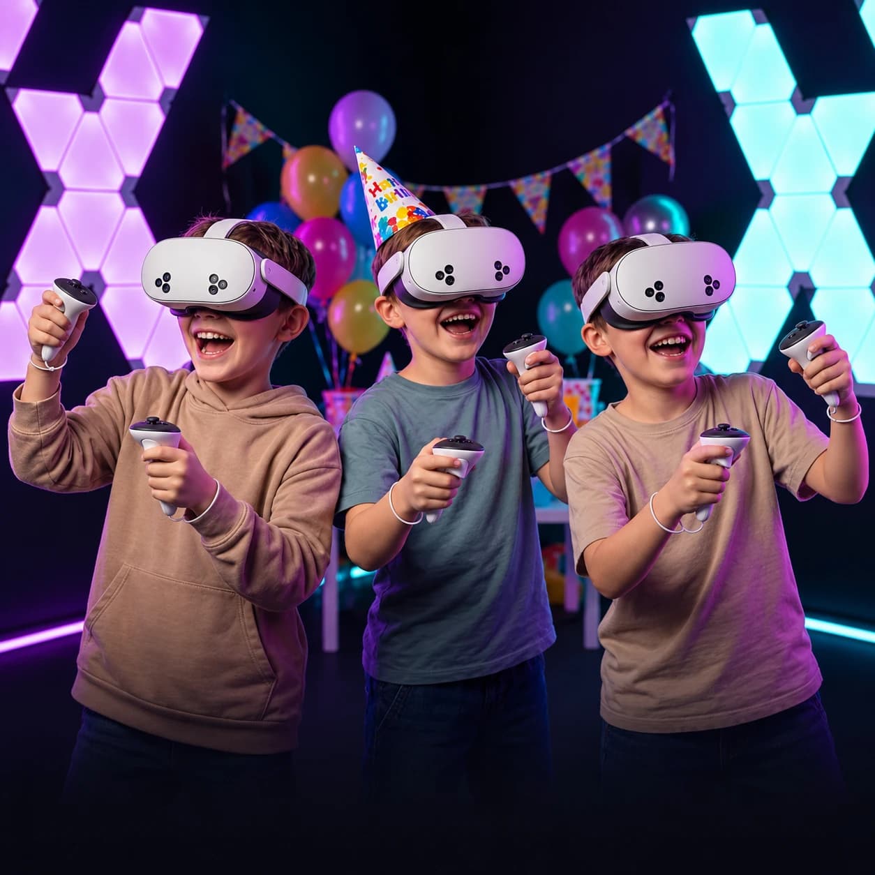 Дети в VR-шлемах на празднике
